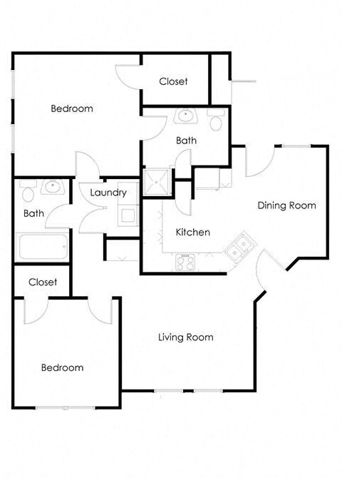 Floor plan for 2 beds, 2 baths, 900 sqft